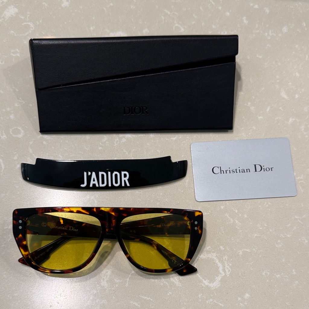 Christian Dior Tortoise Sunglasses With Yellow Lenses